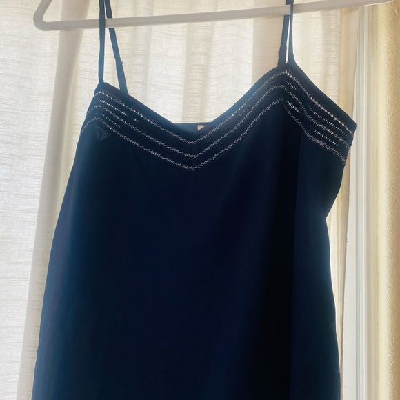 -ANTHROPOLOGIE-(S) MARINE BLUE CAMI TOP W/SPAGHETTI STRAPS AND WHITE EMBROIDERY - Picture 5 of 8